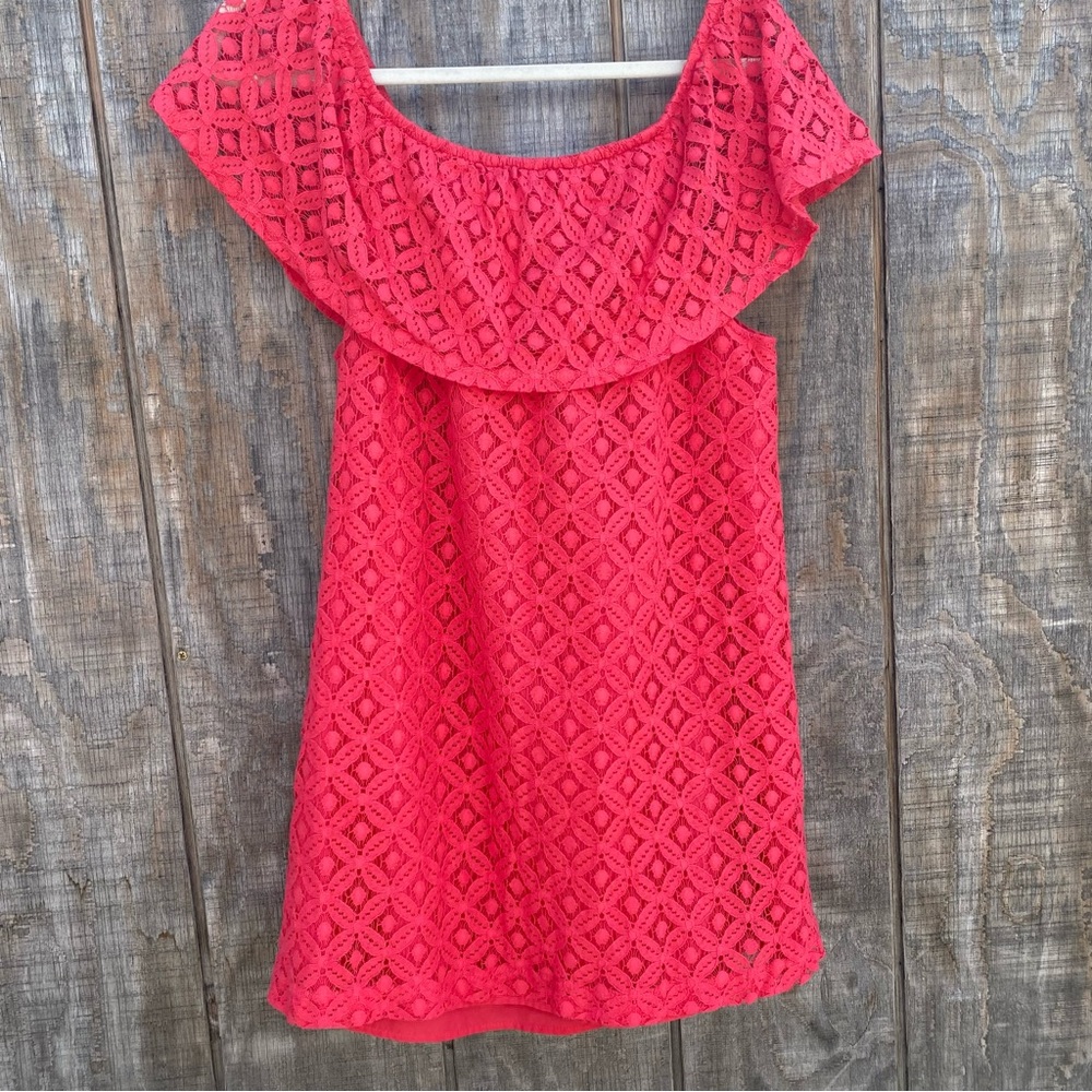 BB Dakota Hot Pink Off The Shoulder Flounce Mini Dress Size L